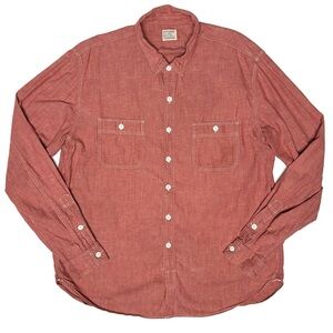 J. Crew Workwear Selvedge Chambray Men’s Shirt Red XL Linen Cotton Blend
